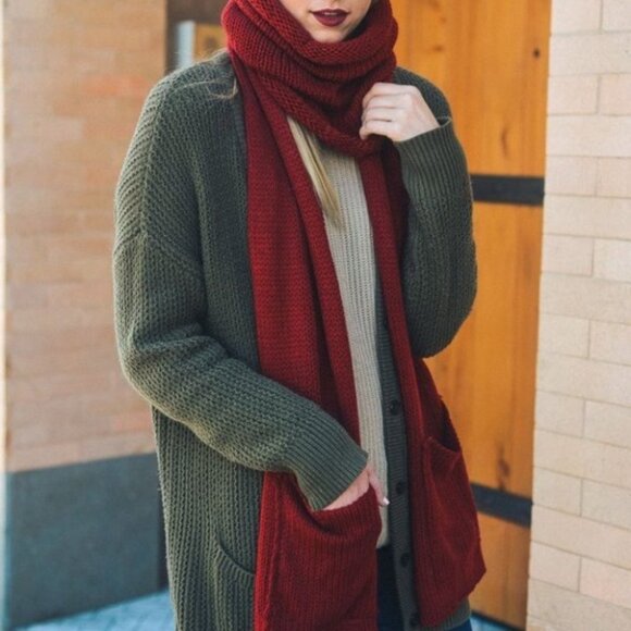 Burgundy Knitted Scarf - Picture 1 of 3